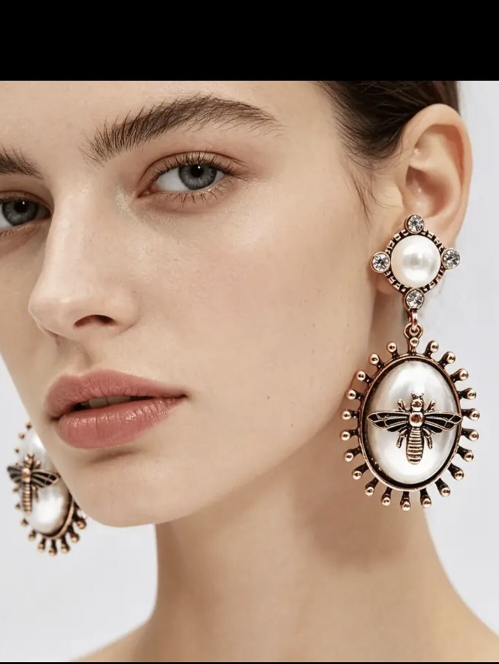 Rustic Bee Cultured Faux Pearl Drop Earrings Gold Plated